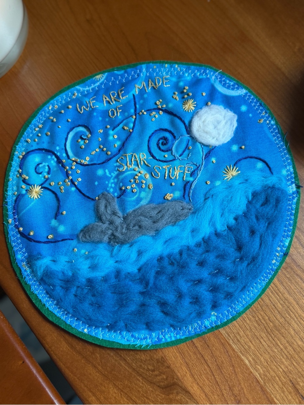 Hand-Embroidered Blue Candle Mat - Picture 3 of 5
